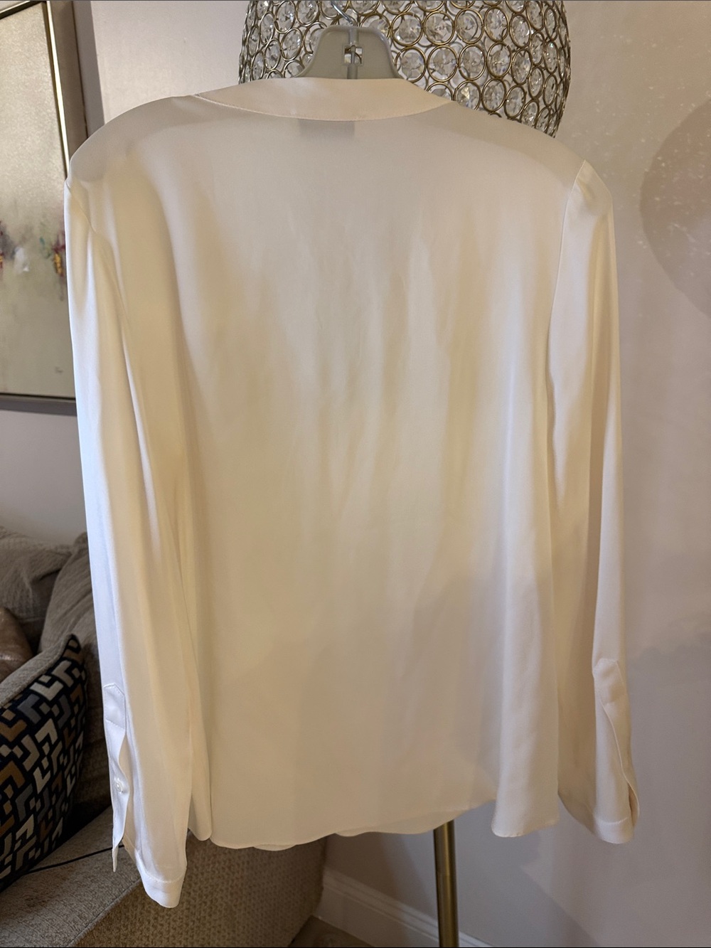 Milly Cream Split-Neck Long Sleeve Silk Blouse size L - Picture 5 of 5
